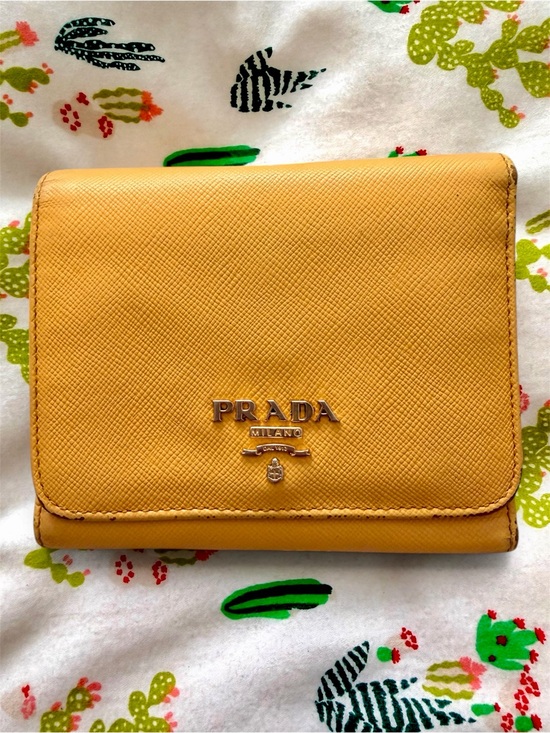 Prada Handbags - Prada Saffiano Leather Yellow Compact Trifold Wallet
